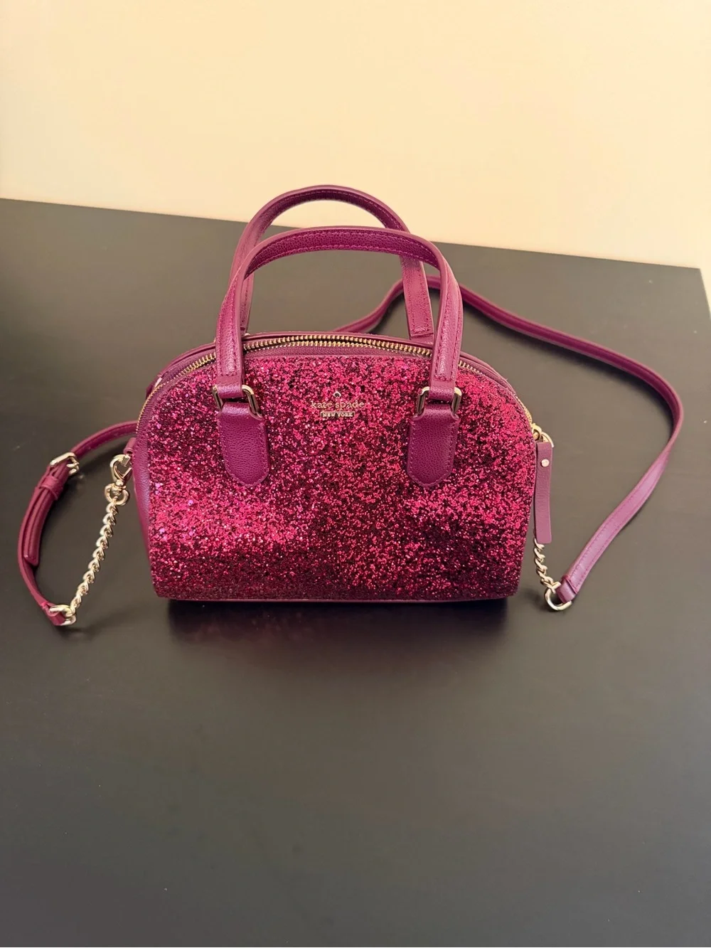 kate spade New York Laurel Way Magenta Glitter Dome Satchel